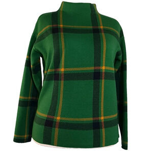 Tahari Green Plaid Long Sleeve Sweater Women's Medium Rayon Blend EUC